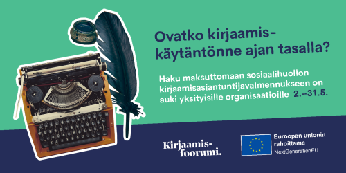 Kuvassa vanha kirjoituskone, mustepullo ja sulkakynä